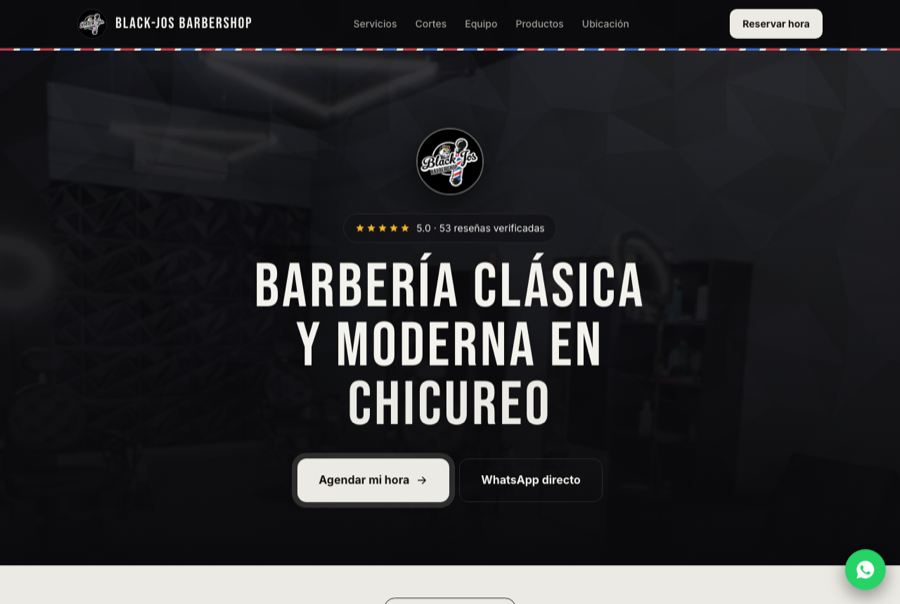 Sitio web construido por SinergIA para Black-jos Barbershop